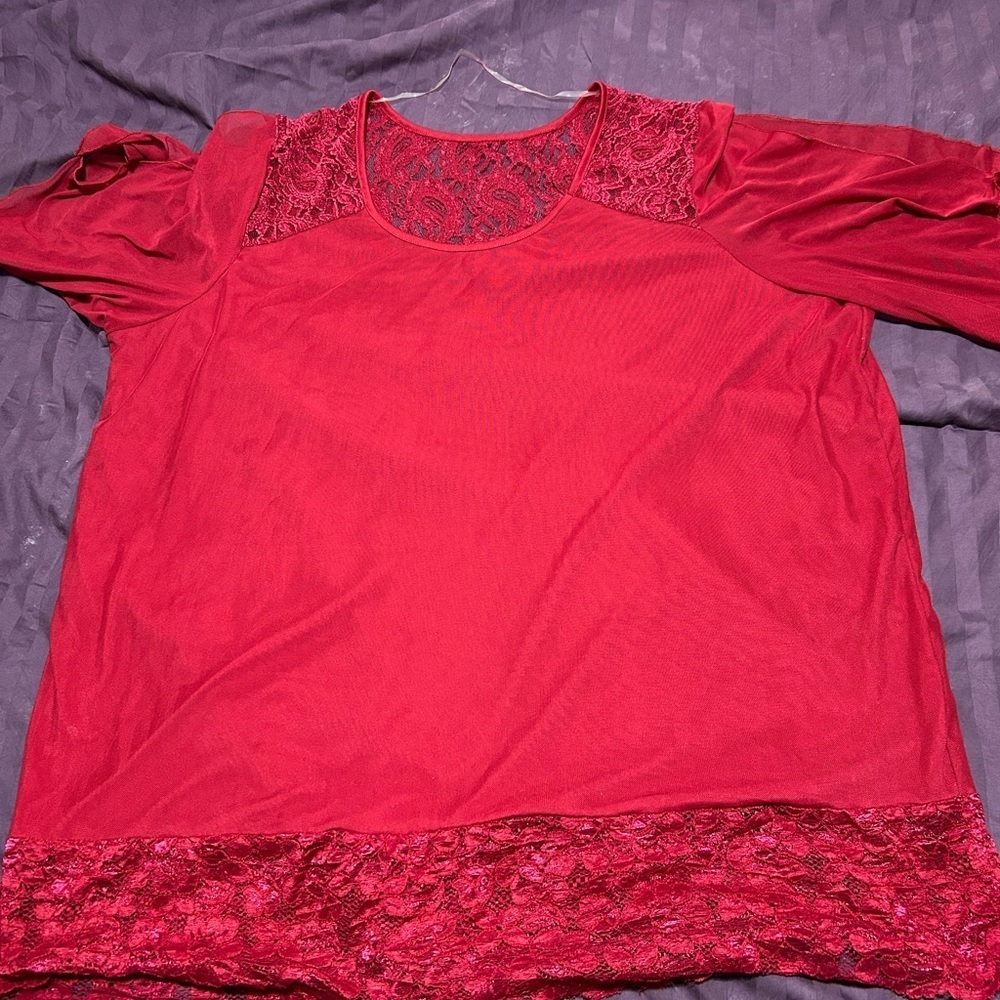 Warehouse one - xxxl- 100% polyester Red Lace Blouse- new or like new